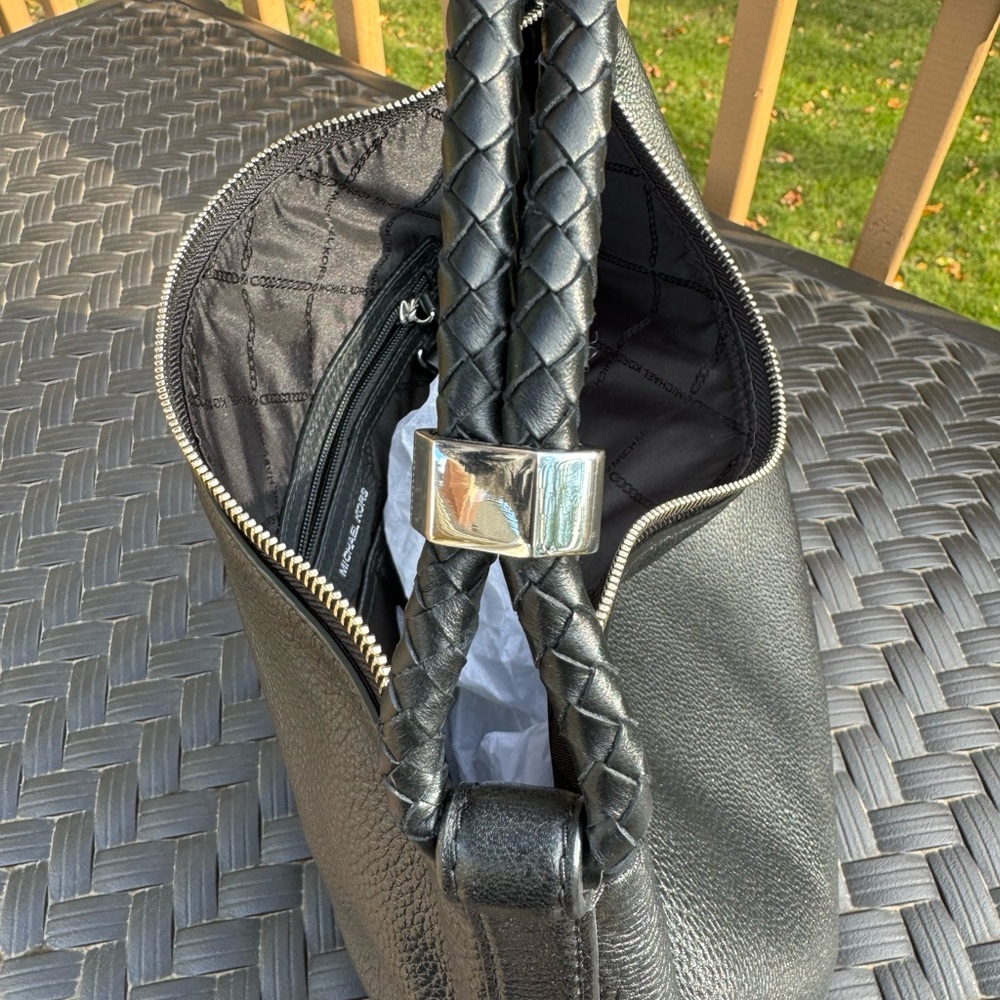 Michael Kors Lexington Shoulder Bag Black with Silver Hardware Braided Straps - Picture 4 of 8
